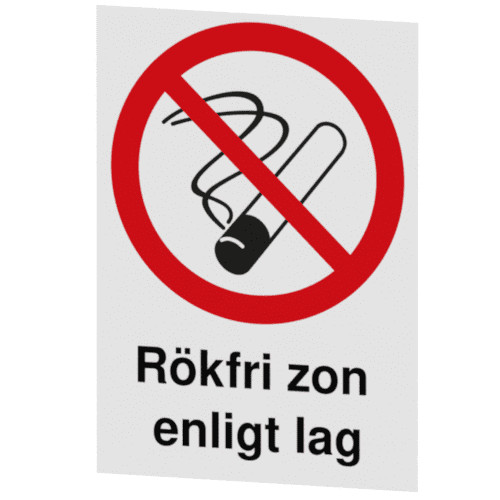 Rökfri zon enligt lag-skylten har storleken 148x210mm och tillverkas i materialet Självhäftande dekal. Denna standardskylt kan anpassas så att du kan skapa din egen version av skylten.