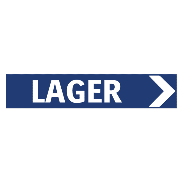 Lager pil höger-skylten har storleken 750x150mm och tillverkas i materialet Aluminium 0.7mm. Denna standardskylt kan anpassas så att du kan skapa din egen version av skylten.