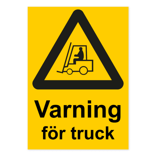 Varning för truck-skylten har storleken 210x297mm och tillverkas i materialet Aluminium 0.7mm. Denna standardskylt kan anpassas så att du kan skapa din egen version av skylten.