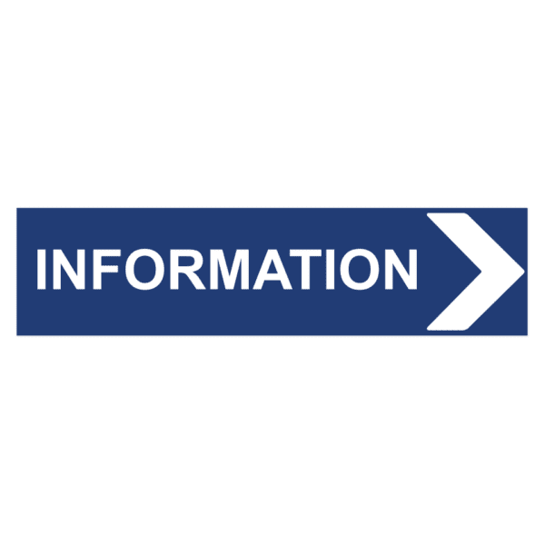 Information pil höger-skylten har storleken 1000x250mm och tillverkas i materialet Aluminium 2mm Plan. Denna standardskylt kan anpassas så att du kan skapa din egen version av skylten.