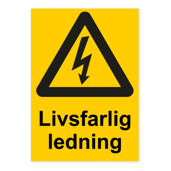 Livsfarlig ledning-skylten har storleken 148x210mm och tillverkas i materialet Aluminium 0.7mm. Denna standardskylt kan anpassas så att du kan skapa din egen version av skylten.