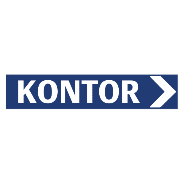 Kontor pil höger-skylten har storleken 750x150mm och tillverkas i materialet Aluminium 2mm Plan. Denna standardskylt kan anpassas så att du kan skapa din egen version av skylten.