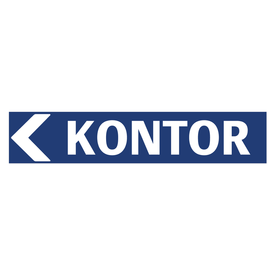Kontor pil vänster-skylten har storleken 750x150mm och tillverkas i materialet Aluminium 0.7mm. Denna standardskylt kan anpassas så att du kan skapa din egen version av skylten.