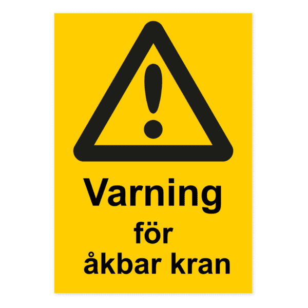 Varning för åkbar kran-skylten har storleken 210x297mm och tillverkas i materialet Aluminium 0.7mm. Denna standardskylt kan anpassas så att du kan skapa din egen version av skylten.