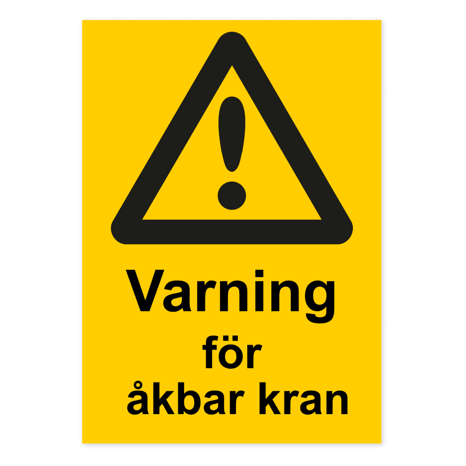 Varning för åkbar kran-skylten har storleken 210x297mm och tillverkas i materialet Aluminium 0.7mm. Denna standardskylt kan anpassas så att du kan skapa din egen version av skylten.